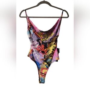 Wearever Graffiti Print Bodysuit Low Back